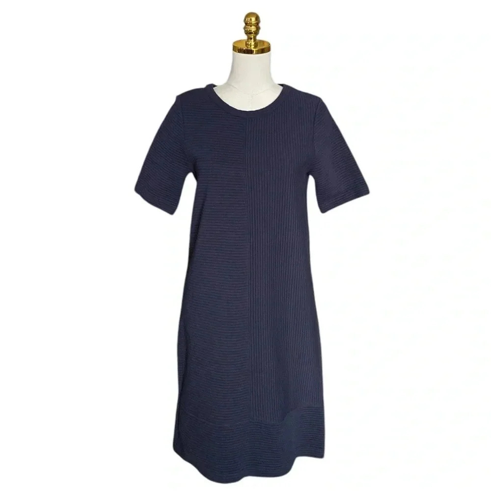 BODEN | Women’s Navy Blue Hattie Textured Ribbed Shift Dress Size 8 - Picture 3 of 10